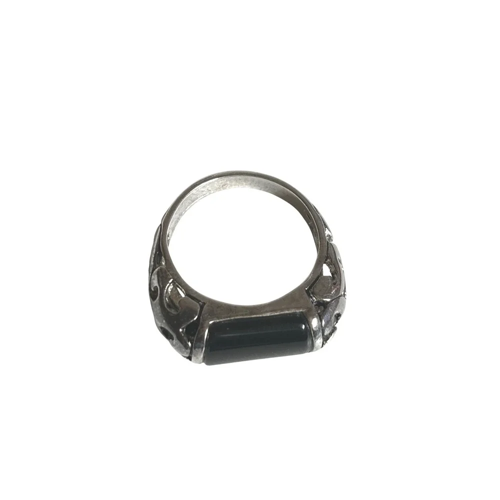 Premier Designs Gothic Silver Tone Black Onyx Rectangular Statement Ring SZ 7.25